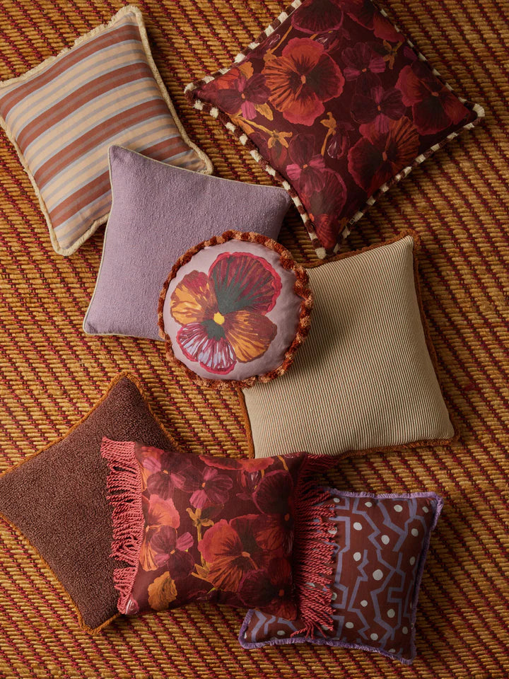 Bonnie and Neil Cushion - Wild Pansy Dark Cerise 50cm