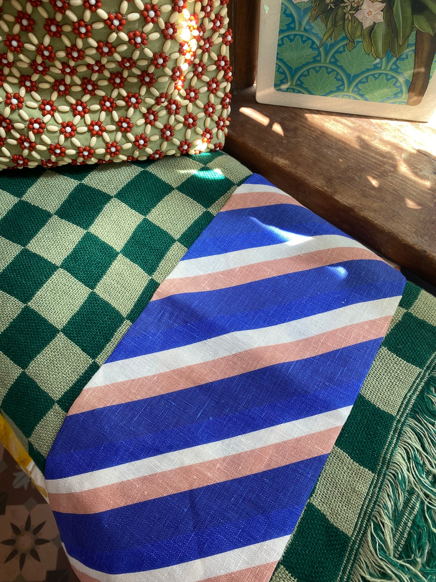 Bonnie and Neil Diagonal Blue Pink Stripe Tea Towel