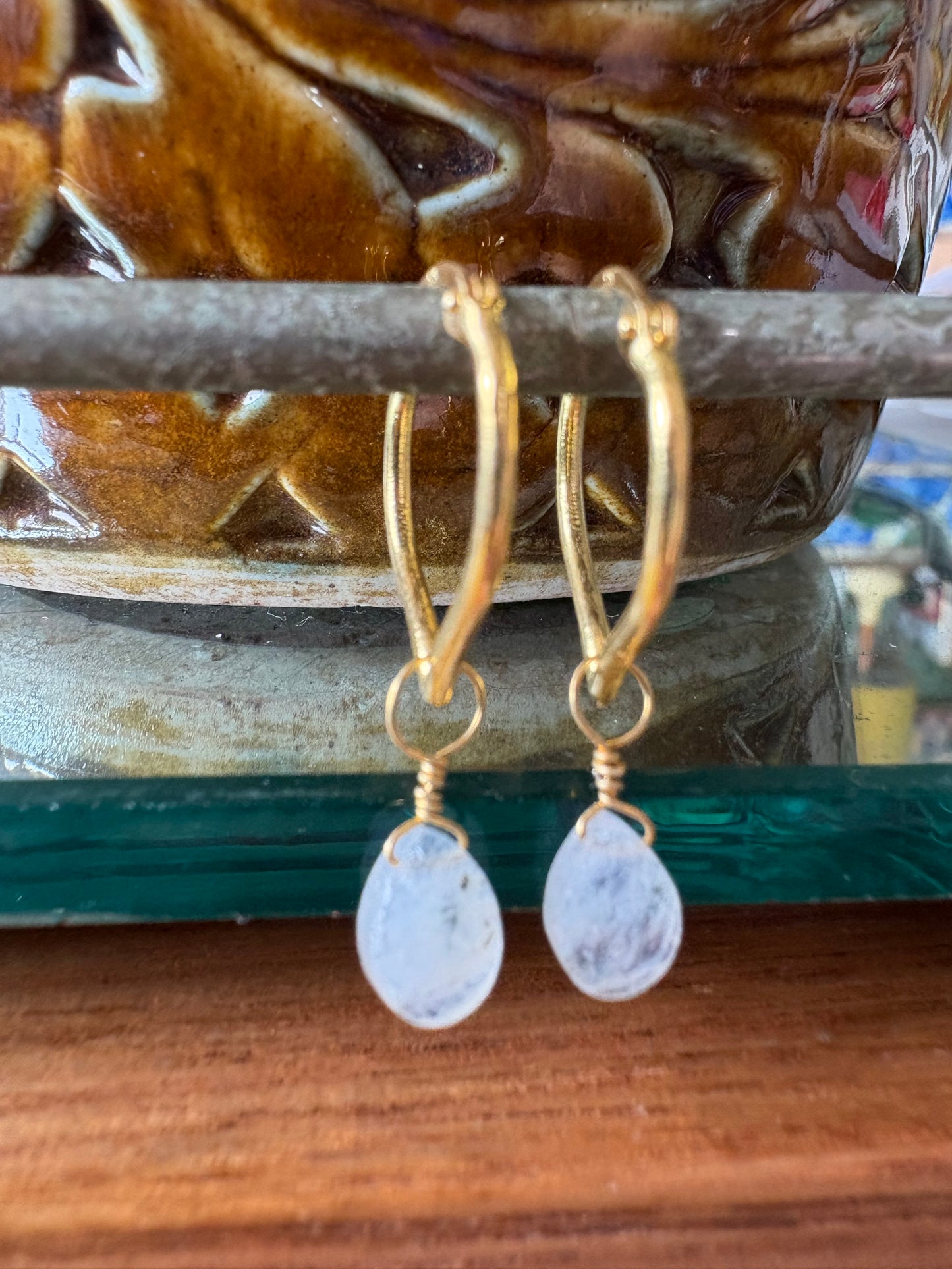 Hammam Huggie Earrings with Rainbow Moonstone