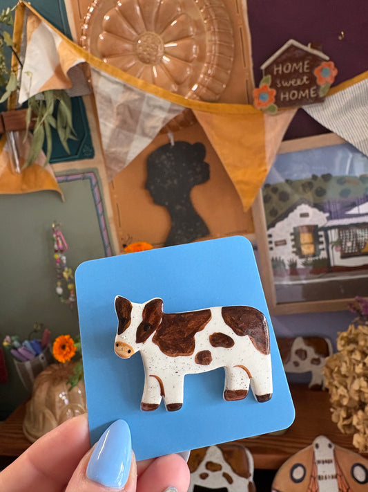 Togetherness Ceramic Brooch - cow