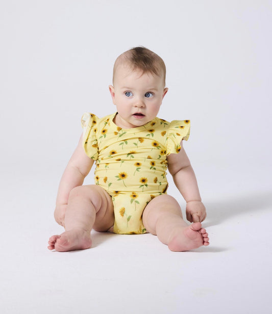 Kip and Co Organic Short Sleeve Frill Romper - Sunflower