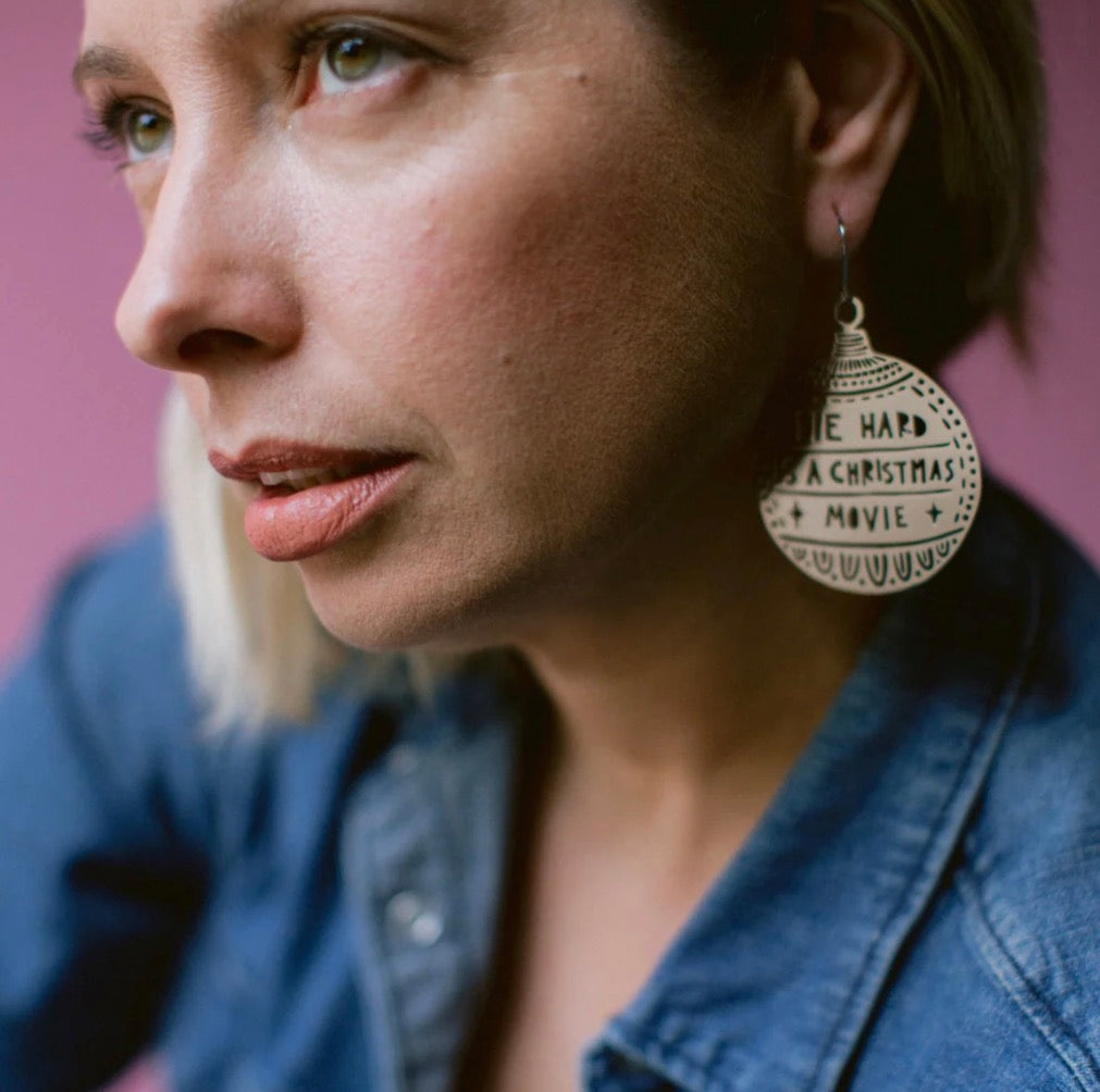 Denz earrings - Die Hard is a Christmas Movie (silver bauble)
