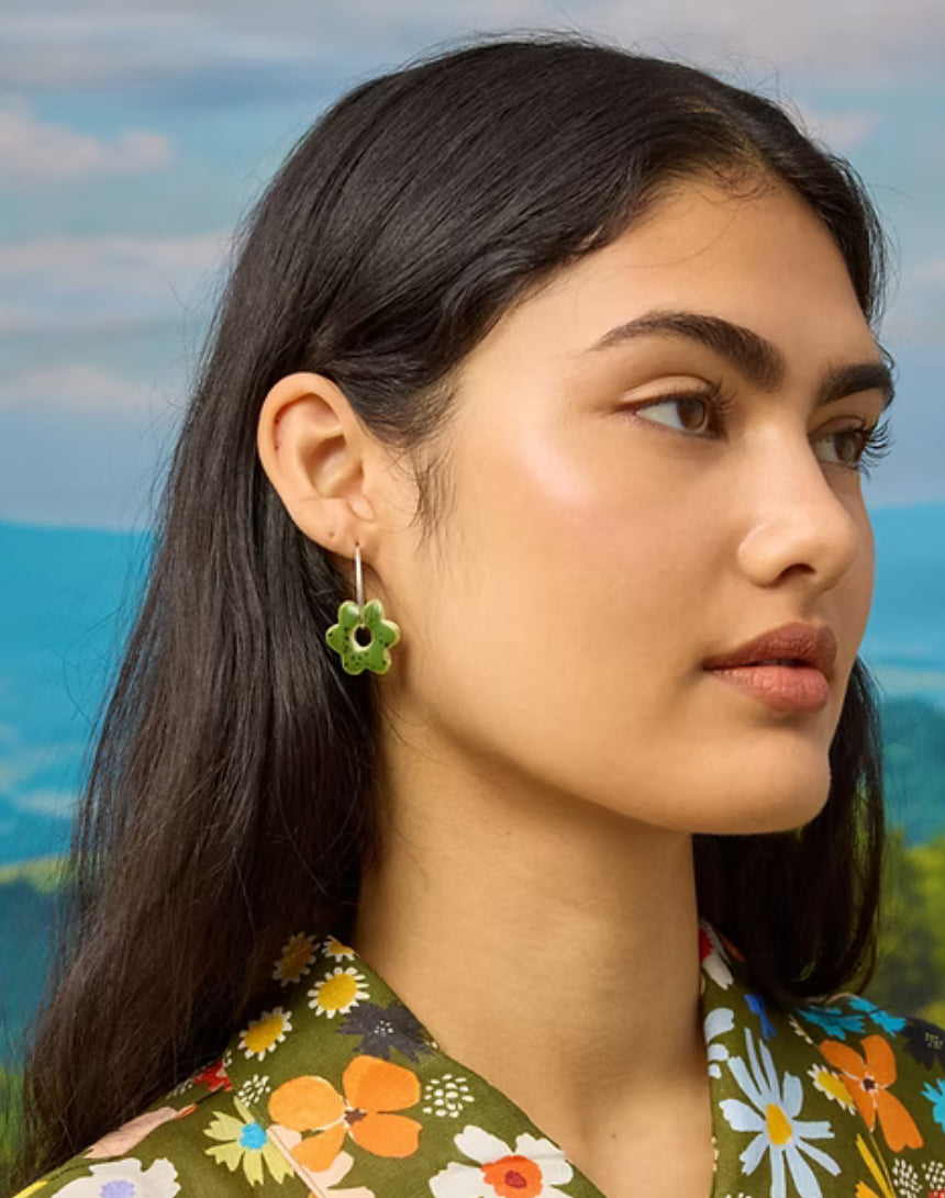 Togetherness Ceramic Mini Hoops - green blooms