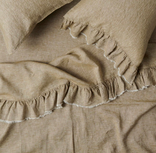 Society of Wanderers - Moss Linen Ruffle Flat Sheet