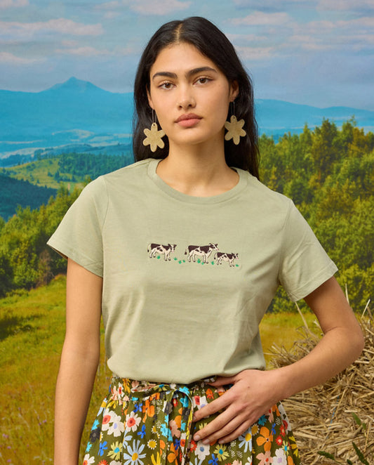 Togetherness Embroidered Cotton Tee - Cow Walk
