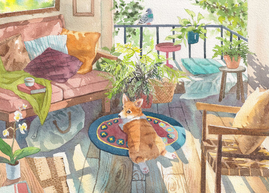 Nanan Studio ‘Corgi: Afternoon Watch’ Fine Art Print
