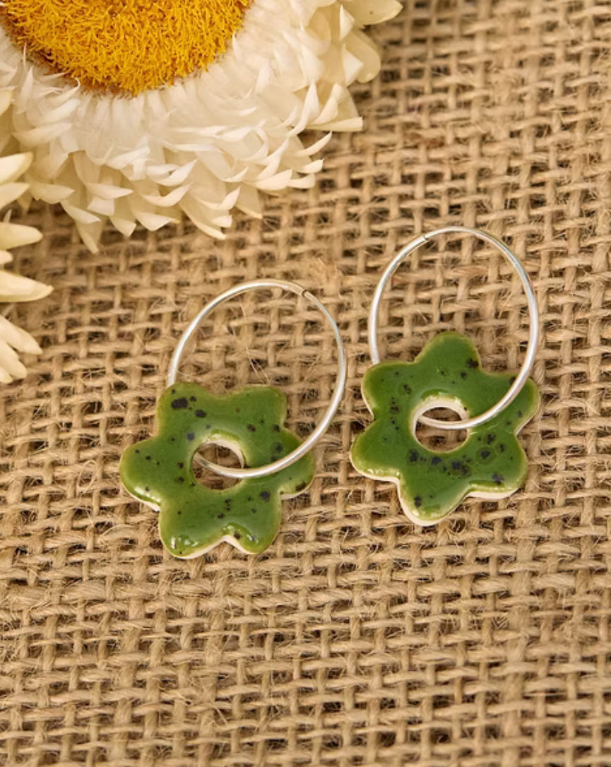 Togetherness Ceramic Mini Hoops - green blooms