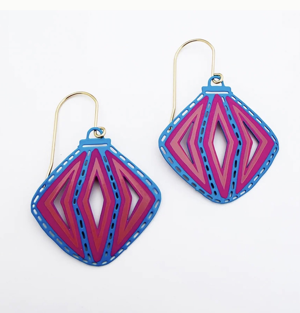 Denz earrings - Vintage Christmas Bauble - blue and pink
