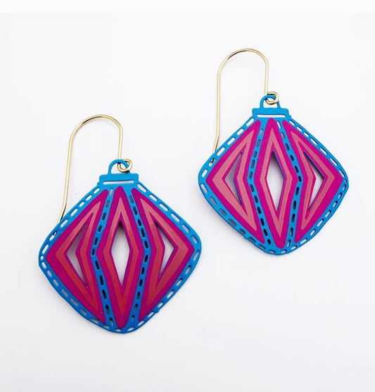 Denz earrings - Vintage Christmas Bauble - blue and pink