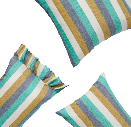 Society of Wanderers - Lagoon Stripe Linen Pillowcases