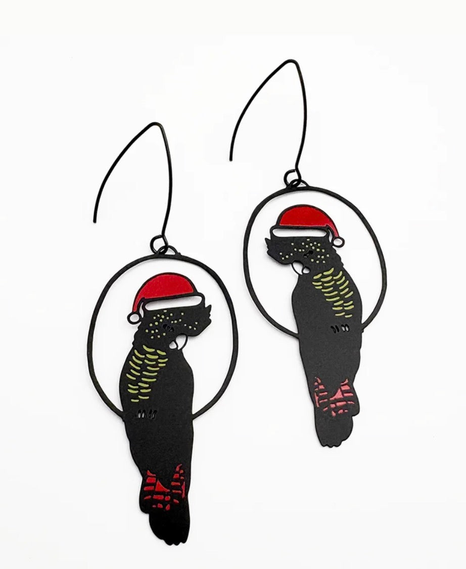 Denz earrings - Christmas Red Tail Black Cockatoo