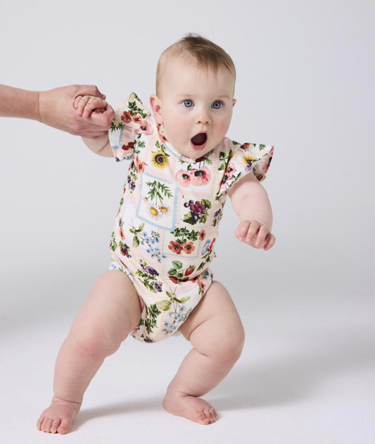 Kip and Co Organic Short Sleeve Frill Romper - Sweet Life