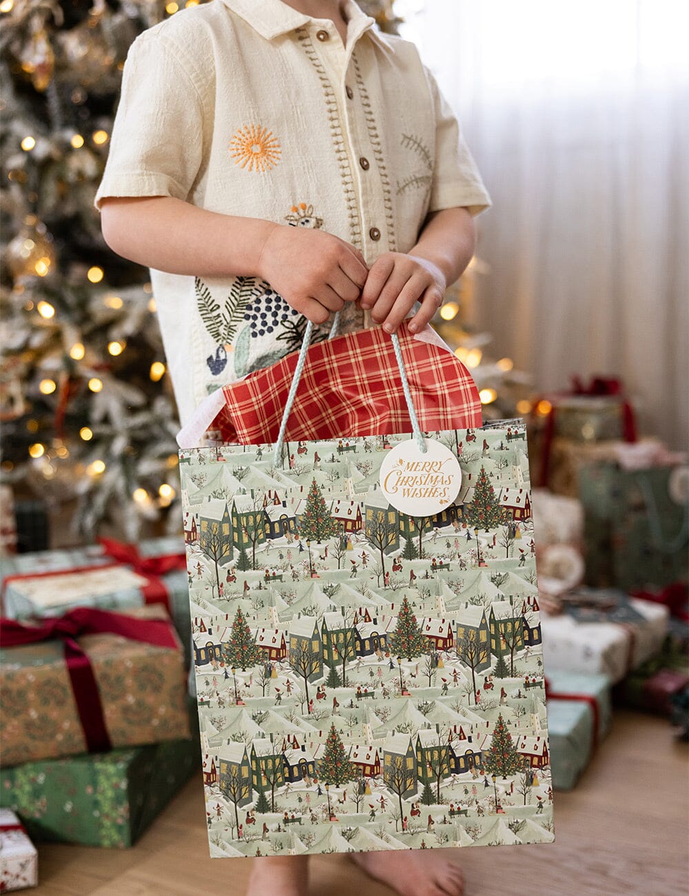 Bespoke Large Gift Bag - The Snowy Village