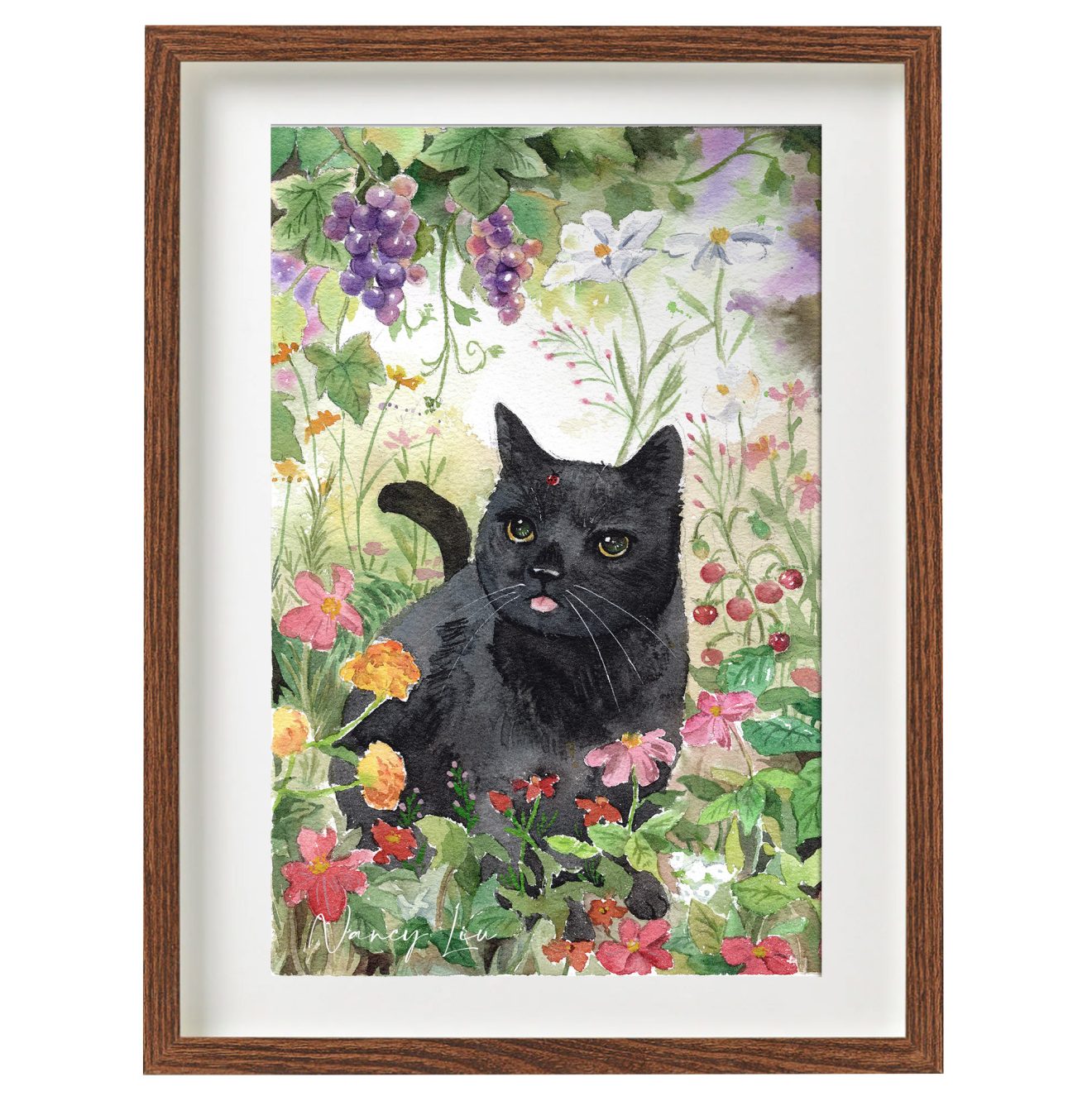 Nanan Studio Black Cat and Ladybug Fine Art Print