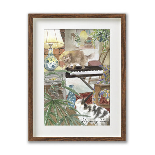 Nanan Studio ‘Piano and Cats’ Fine Art Print