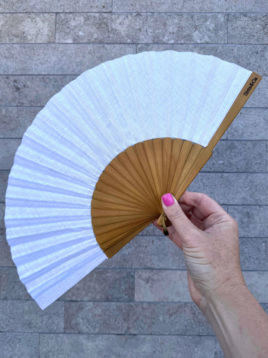 Hand Fan - White Linen