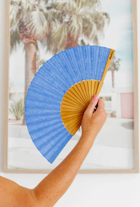 Hand Fan - Blue Linen