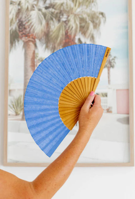 Hand Fan - Blue Linen