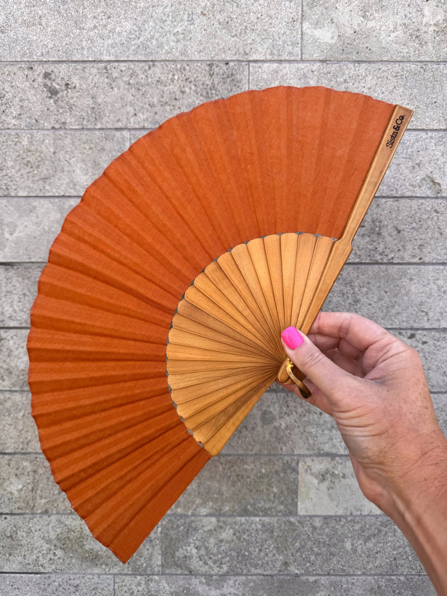 Hand Fan - Rust Linen