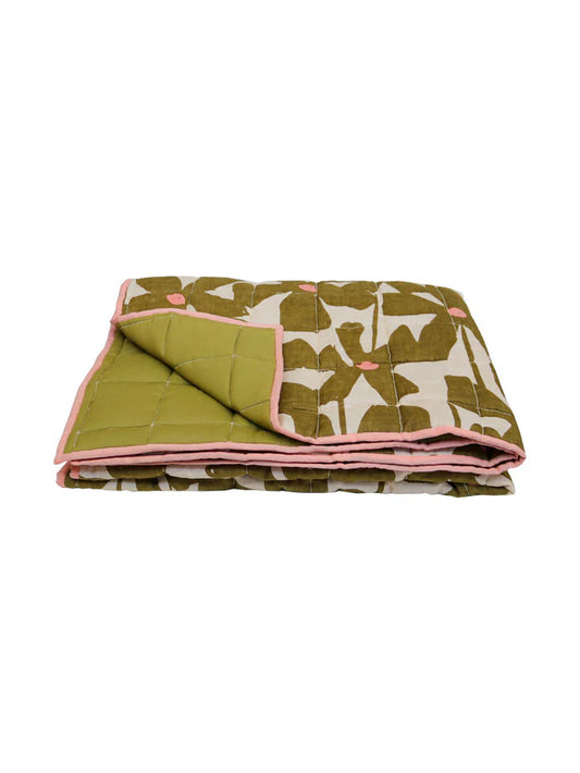 Mosey Me Olive Poppy Quilted Throw