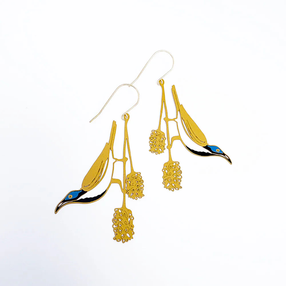 Denz earrings - Blue Faced Honeyeater