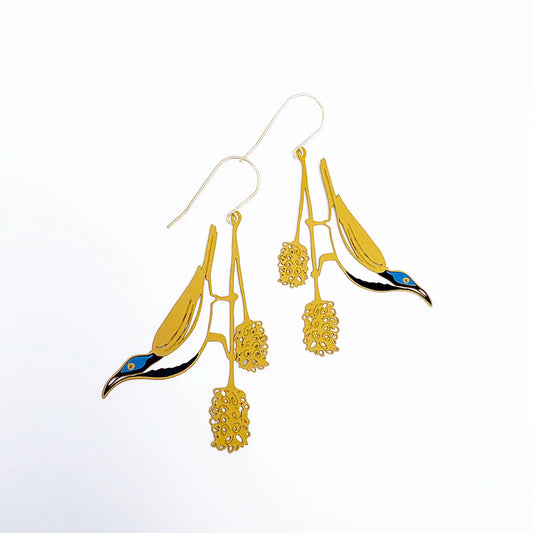 Denz earrings - Blue Faced Honeyeater
