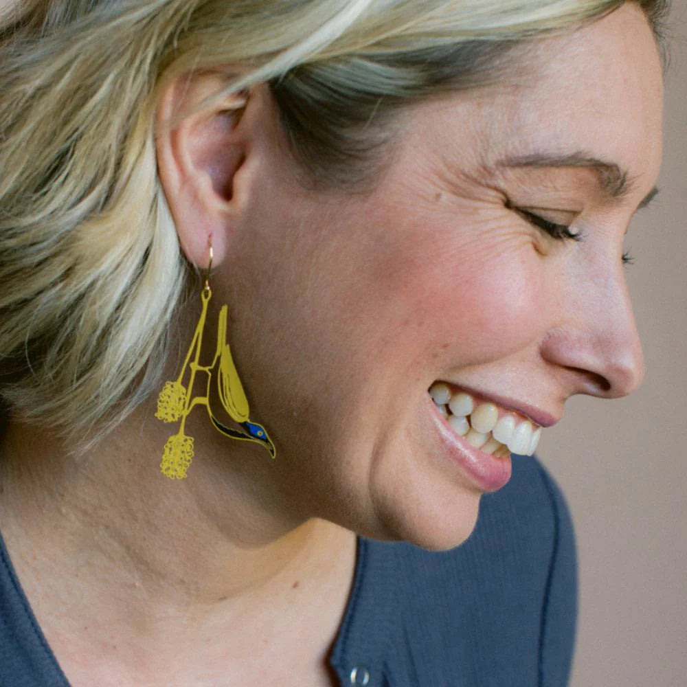 Denz earrings - Blue Faced Honeyeater