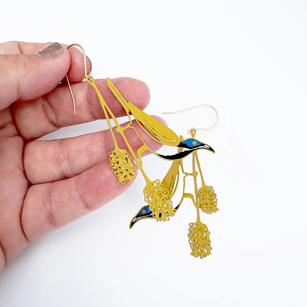 Denz earrings - Blue Faced Honeyeater