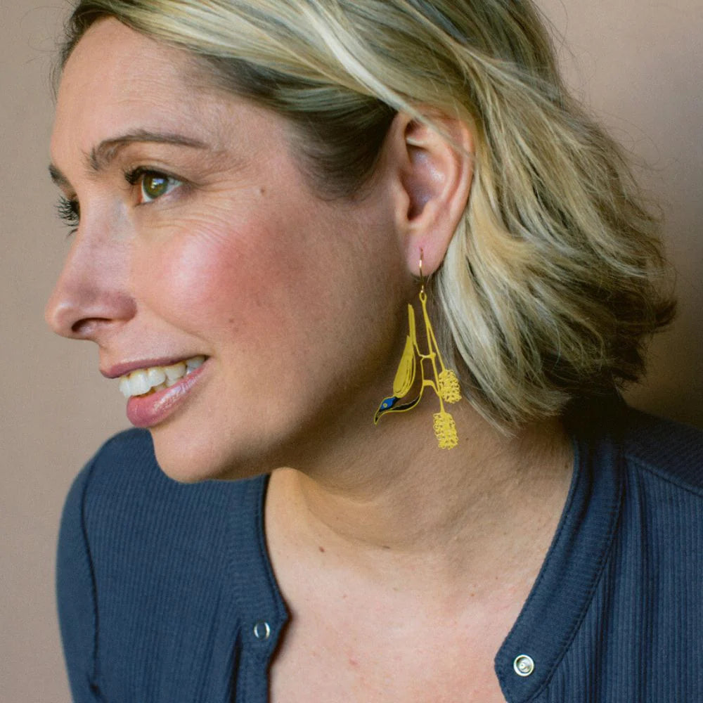 Denz earrings - Blue Faced Honeyeater