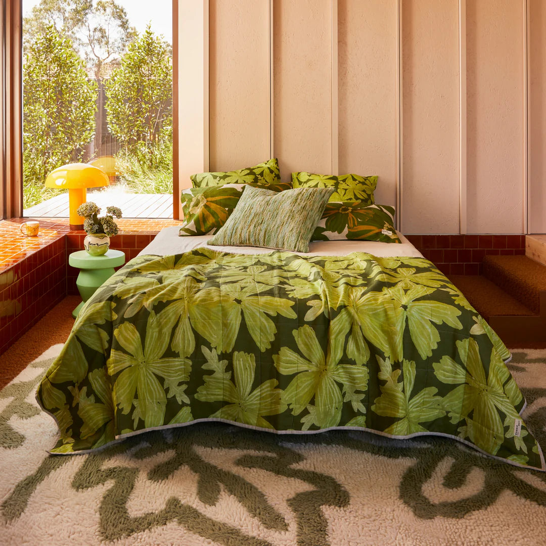 Bonnie and Neil Mave Rosetta Quilted Linen Throw - Khaki