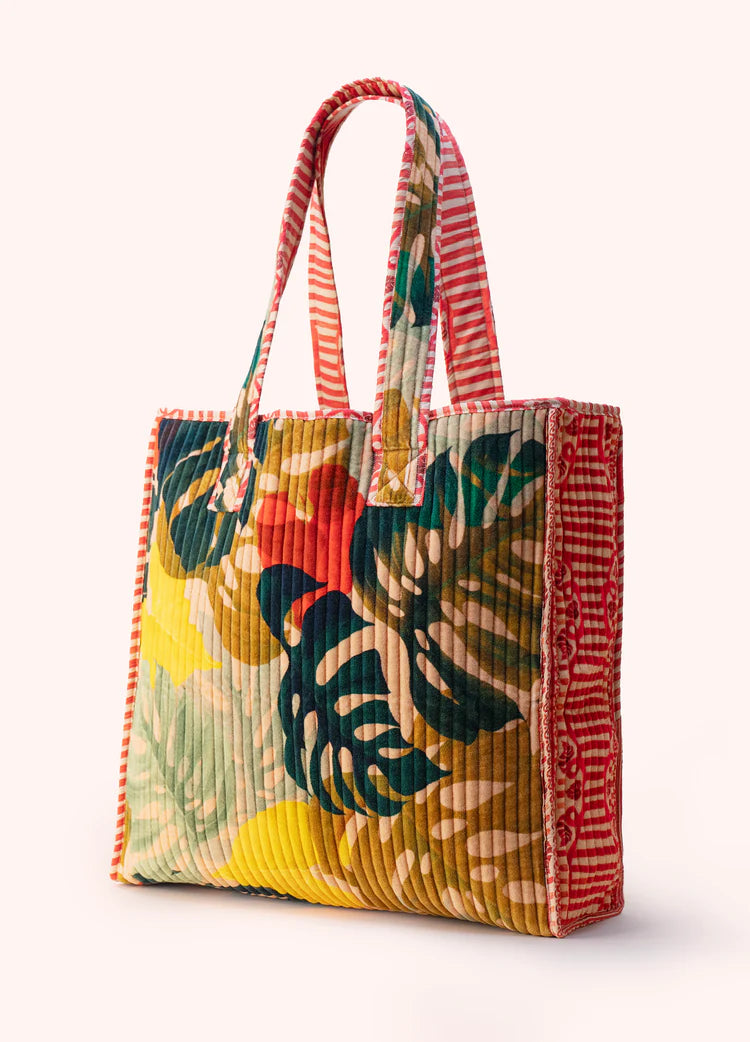 Powder Luxe Quilted Velvet Tote Bag - Exotic Leaves