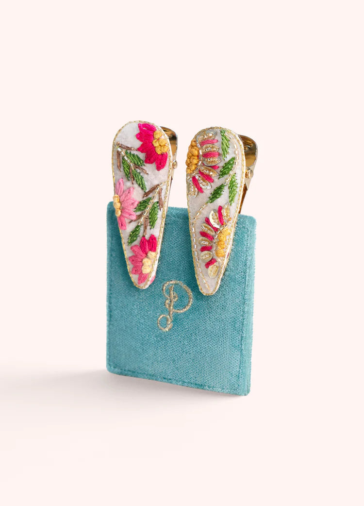 Powder Hair Clips - Cream Flora