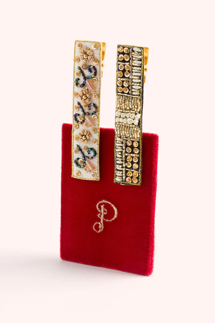 POWDER Beaded Hair Clips (Straight) - Midnight and Champagne Glamour
