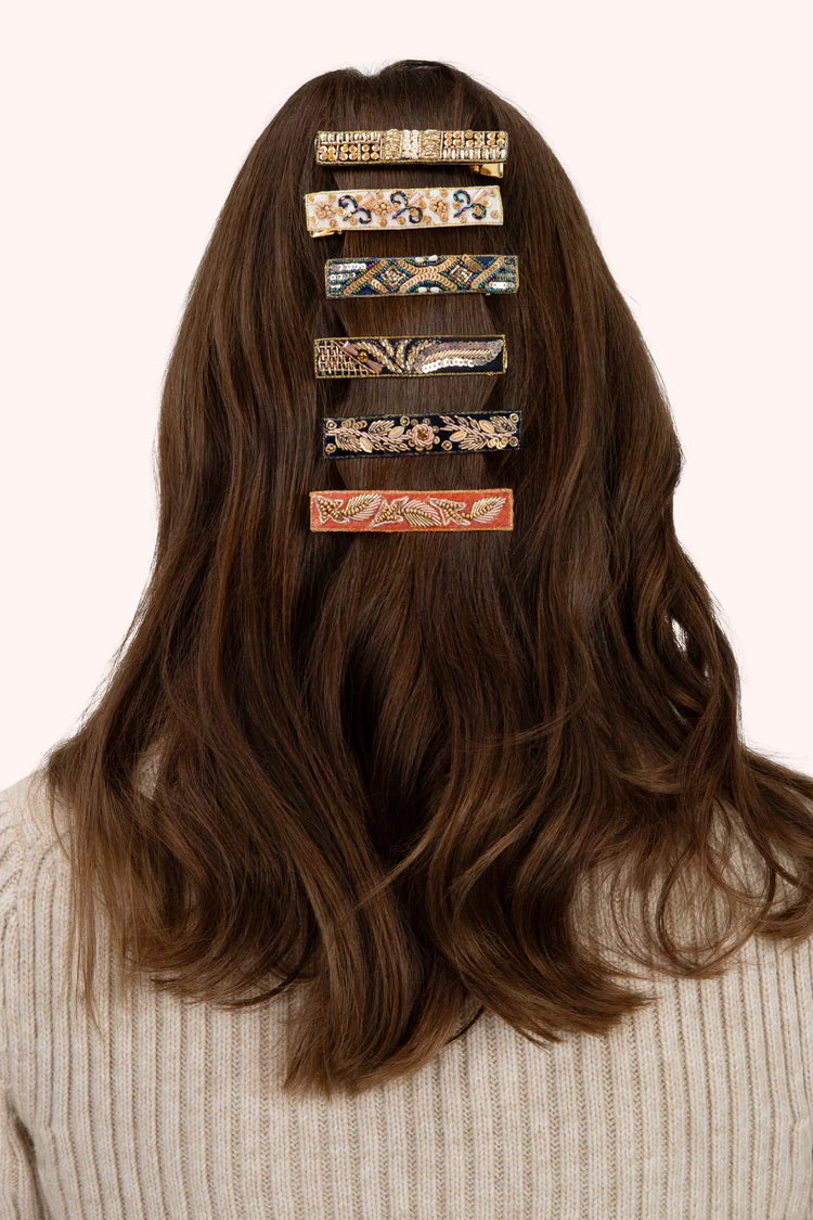 POWDER Beaded Hair Clips (Straight) - Midnight and Champagne Glamour