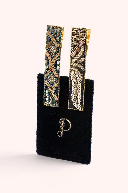 POWDER Beaded Hair Clips (Straight) - Midnight 1920s Sparkle