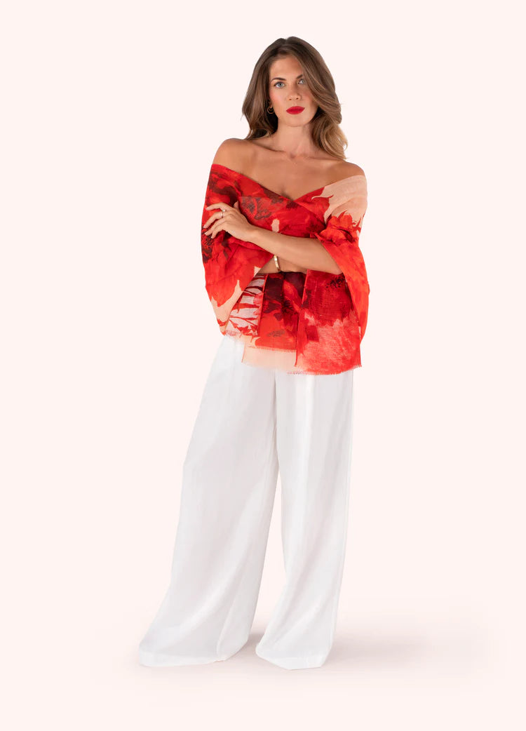 POWDER Rouge Blooms Linen/Cotton Scarf