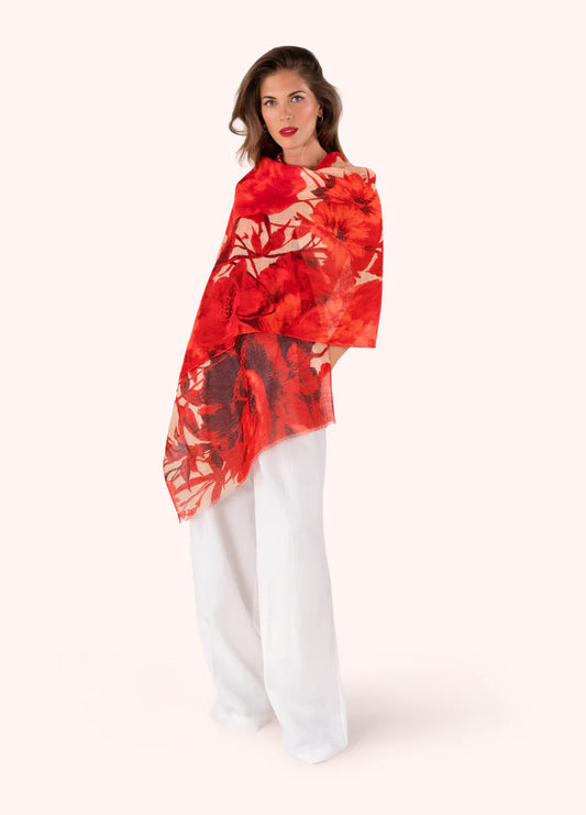 POWDER Rouge Blooms Linen/Cotton Scarf