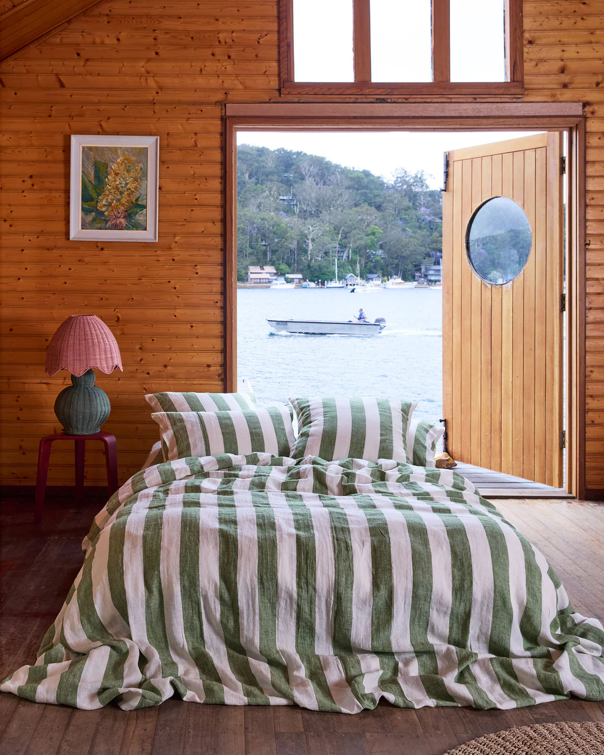 Kip and Co Moss Stripe Linen Quilt Cover