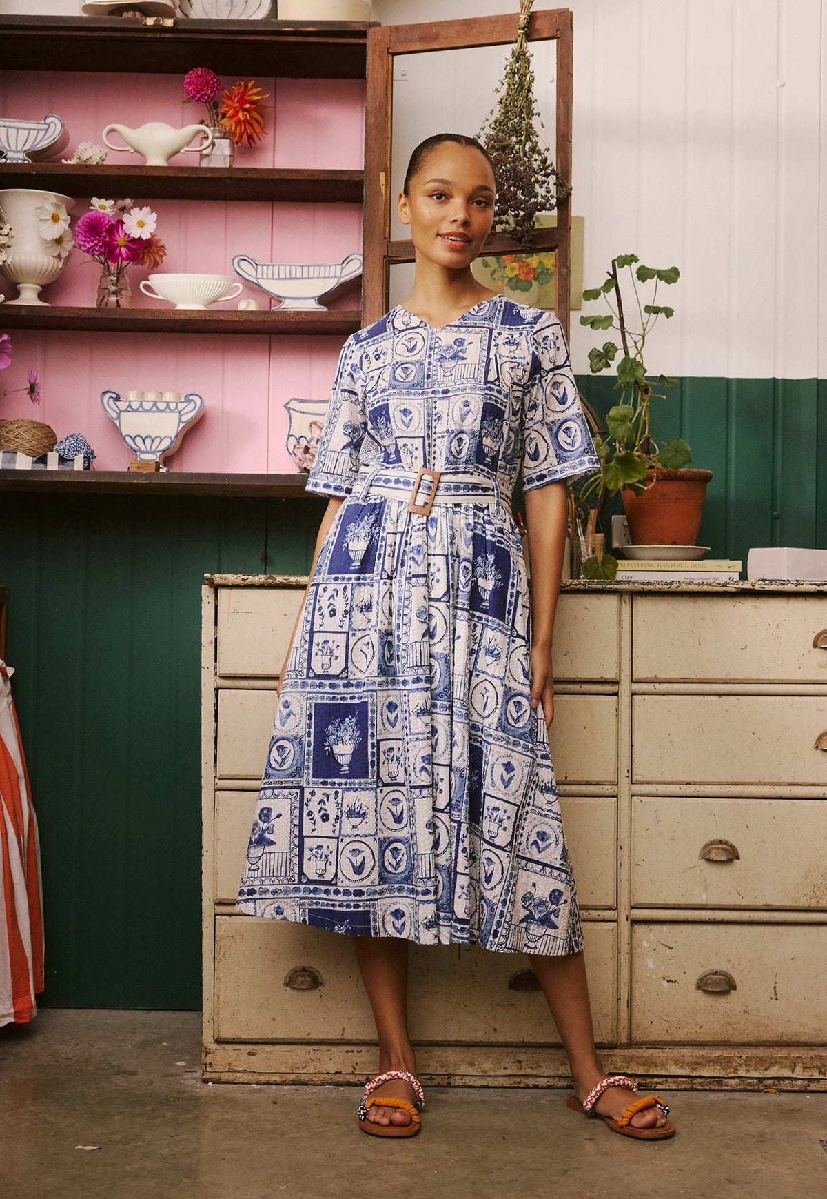 Nancybird Mona Short Sleeve Dress - Lyon Tile