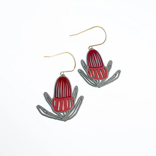 Denz earrings - Banksia Flower in Sage/Burnt Orange/Wine