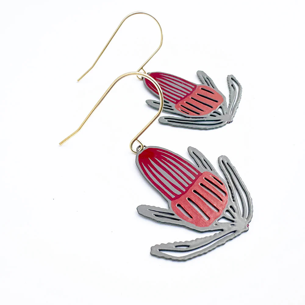 Denz earrings - Banksia Flower in Sage/Burnt Orange/Wine