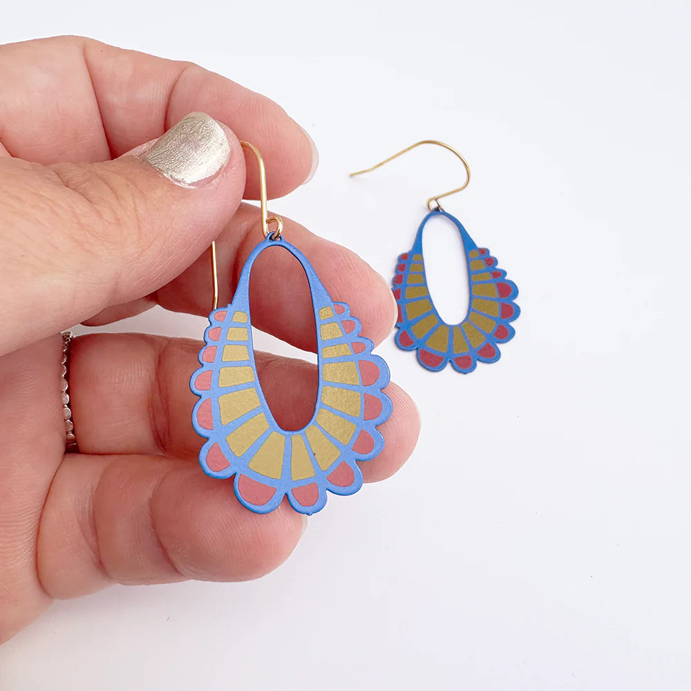 Denz earrings - Midi Spring Shape #5, Blue/Yellow/Red