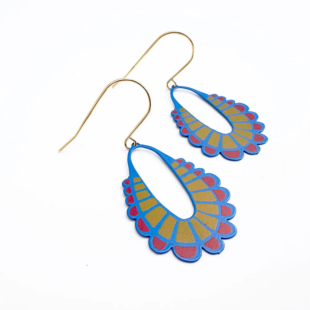 Denz earrings - Midi Spring Shape #5, Blue/Yellow/Red