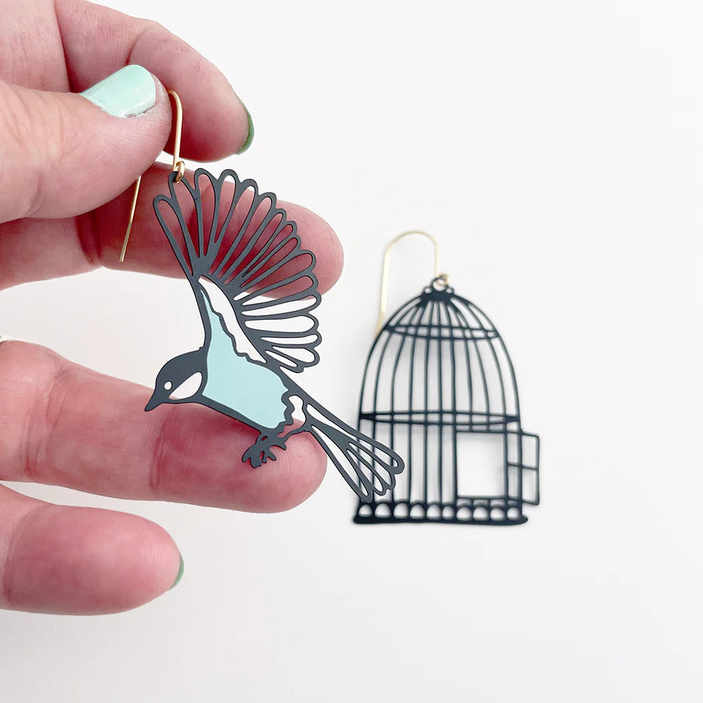 Denz Birdcage and Bird Earrings