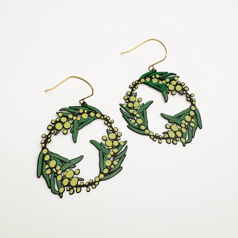 Denz Christmas Wattle Wreath Earrings