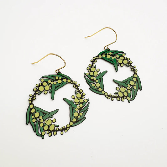 Denz Christmas Wattle Wreath Earrings