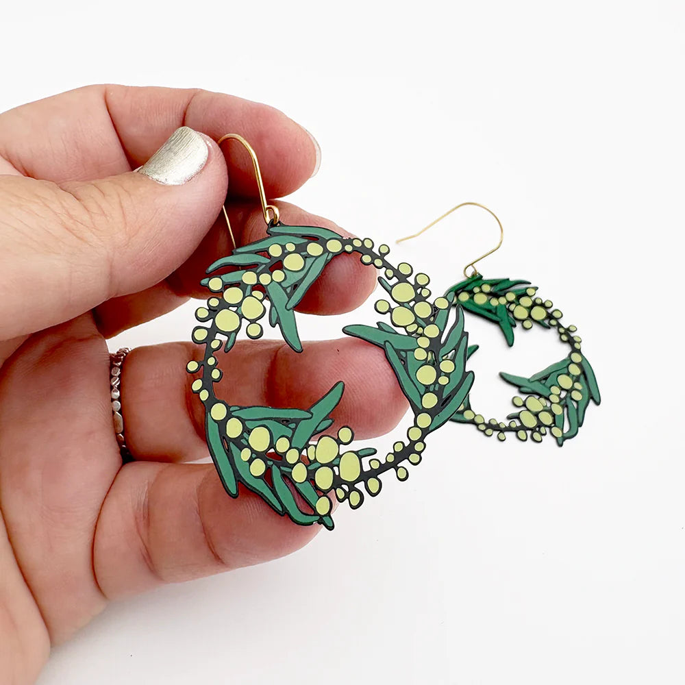 Denz Christmas Wattle Wreath Earrings