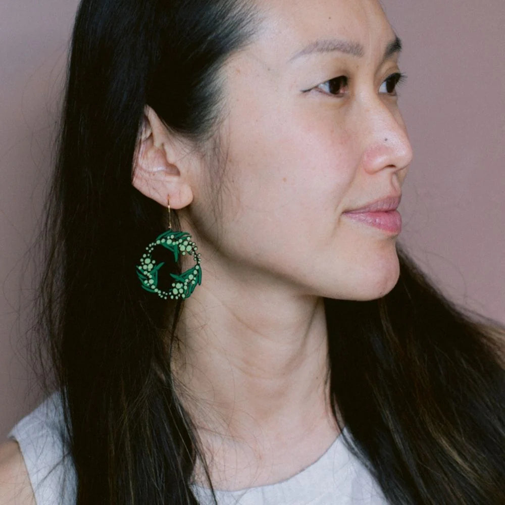 Denz Christmas Wattle Wreath Earrings