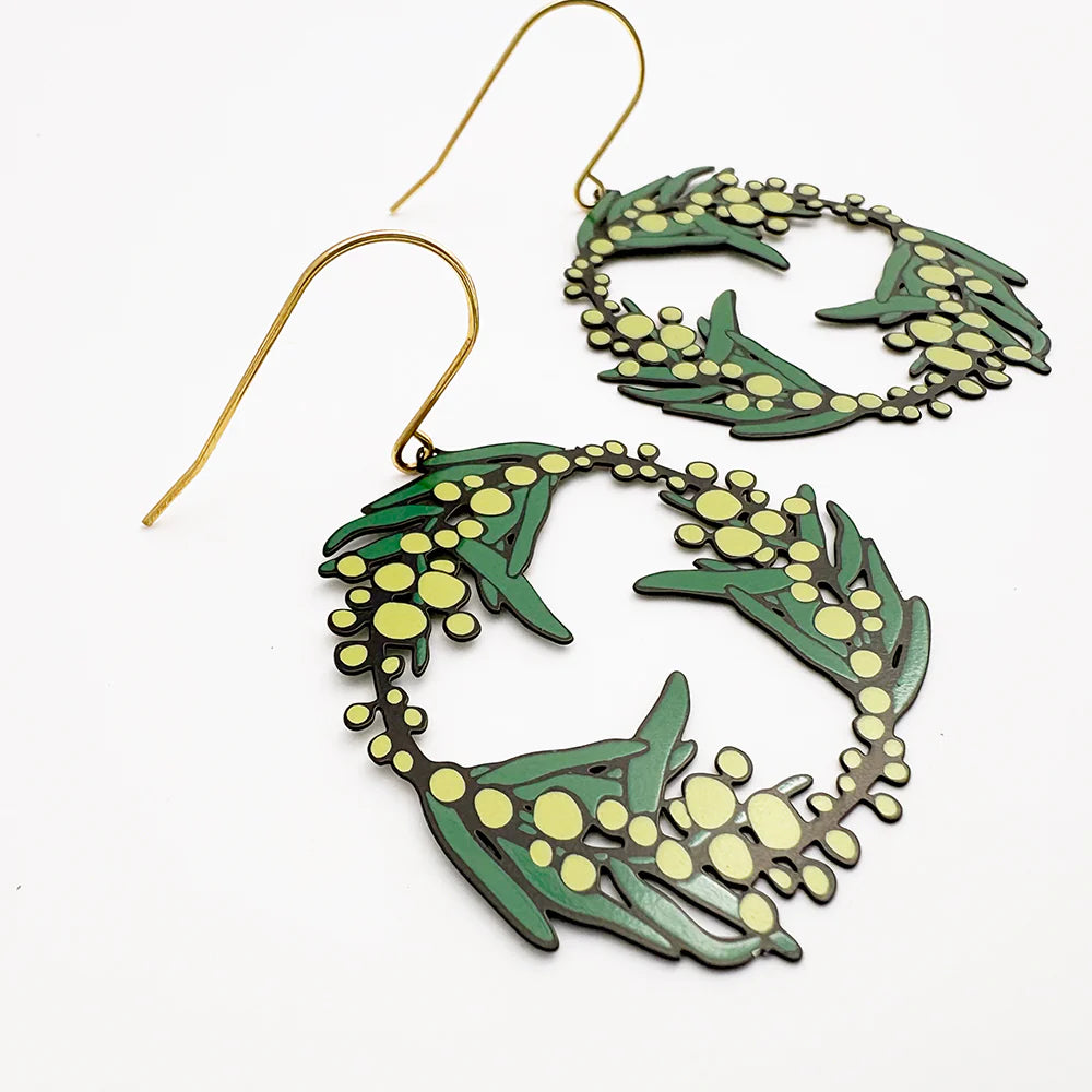 Denz Christmas Wattle Wreath Earrings