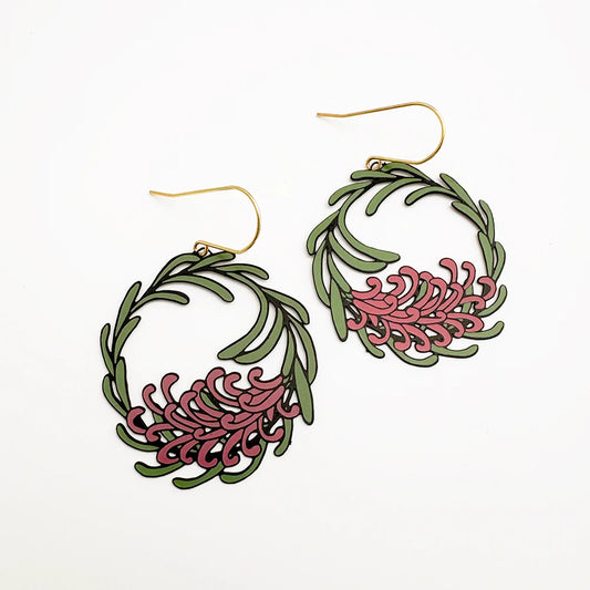 Denz Christmas Grevillea Wreath Earrings